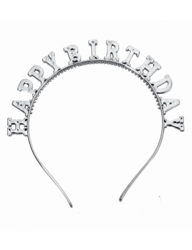 Taç Plastik Parlak Happy Birthday Yazılı Gümüş - 