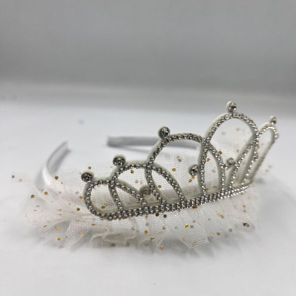 Taç Prenses Tüllü Taşlı Beyaz - 