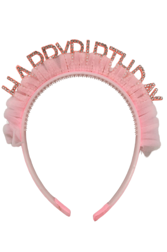 Taç Taşlı Happy Birthday Yazılı Tüllü Pembe - 