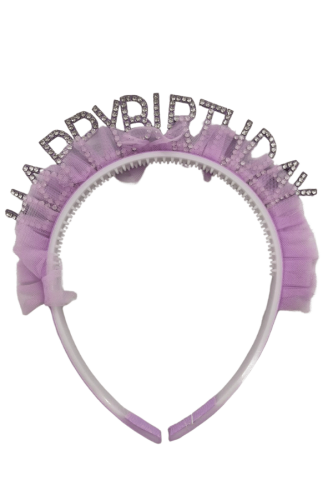 Taç Taşlı Happy Birthday Yazılı Tüllü Lila - 