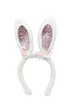 Taç Tavşan Kulak Peluş Pembe Simli Beyaz - 1