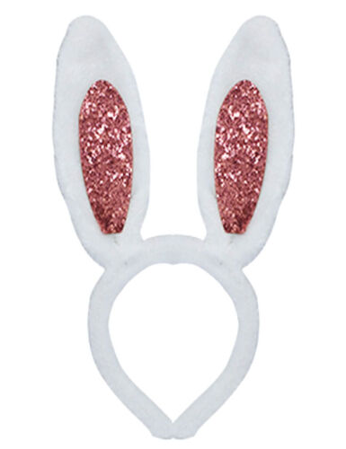 Taç Tavşan Kulak Peluş Pembe Simli Beyaz - 