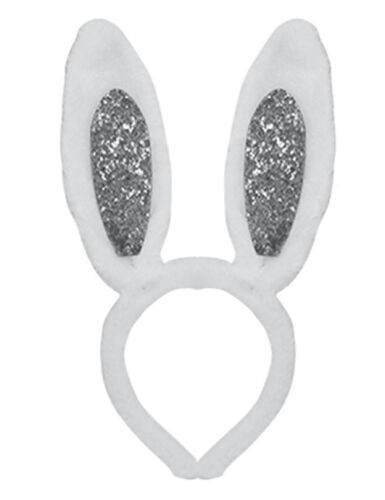 Taç Tavşan Kulak Peluş Gümüş Simli Beyaz - 