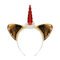 Taç Unicorn Saten Parlak Boynuzlu Tüylü Gold - 1