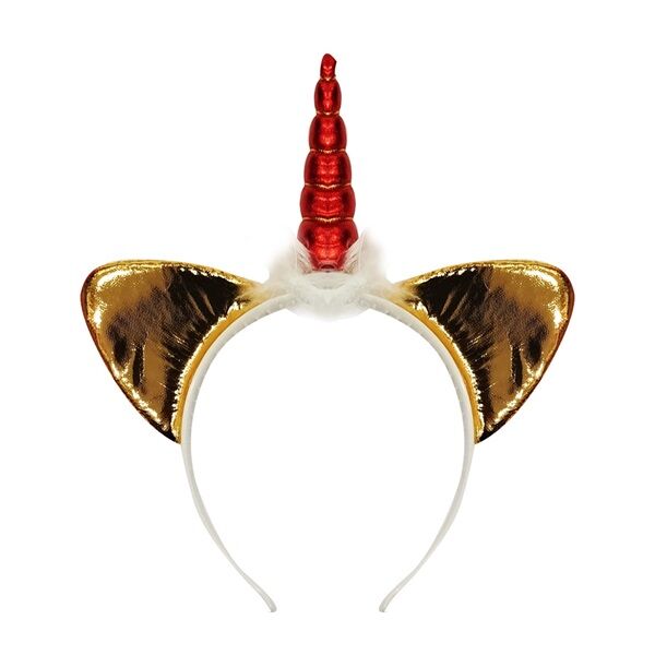 Taç Unicorn Saten Parlak Boynuzlu Tüylü Gold - 1