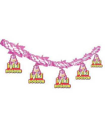 Tavan Süsü Kağıt Flama Zincir İyiki Doğdun Pembe - 