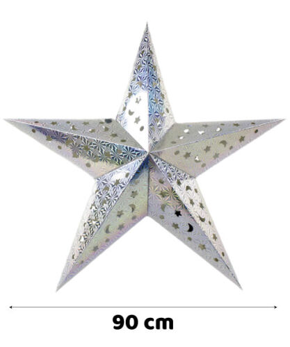 Tavan Süsü Karton Yıldız 3D Helogramlı 90 Cm Gümüş - 