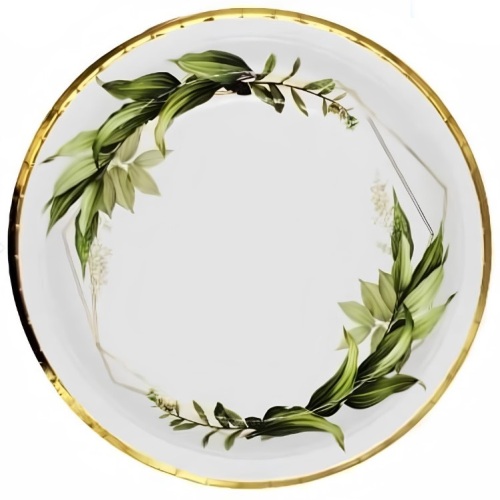 Karton Tabak Gold Varaklı Yaprak Desenli 23 cm 6 Parça - 