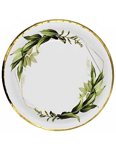 Karton Tabak Gold Varaklı Yaprak Desenli 23 cm 6 Parça - 