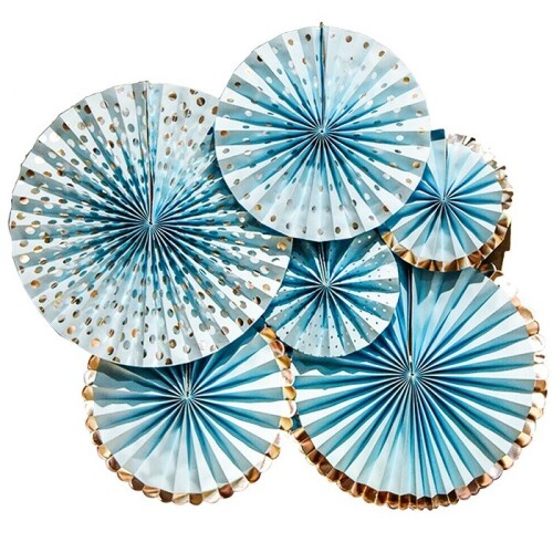 Kağıt Yelpaze Varaklı Mavi Set 6 Parça - 