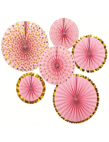 Kağıt Yelpaze Varaklı Pembe Set 6 Parça - 1