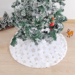 Yılbaşı Ağaç Örtüsü Peluş Beyaz Üzeri Gold Kar Tanesi 90 cm - 4