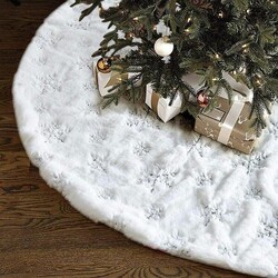 Yılbaşı Ağaç Örtüsü Peluş Beyaz Üzeri Gümüş Kar Tanesi 90 cm - 1