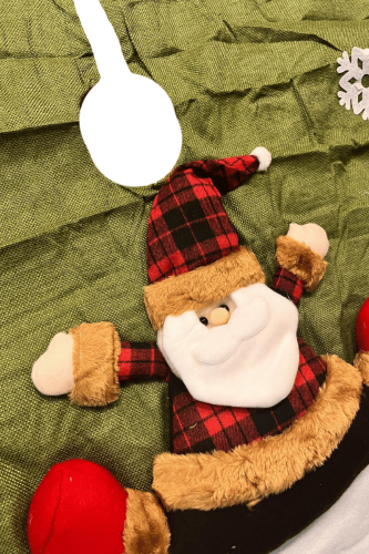 Yılbaşı Ağaç Örtüsü Yeşil Keten Ekoseli Büyük Noel Baba Figürlü 120 Cm Lüks - 2