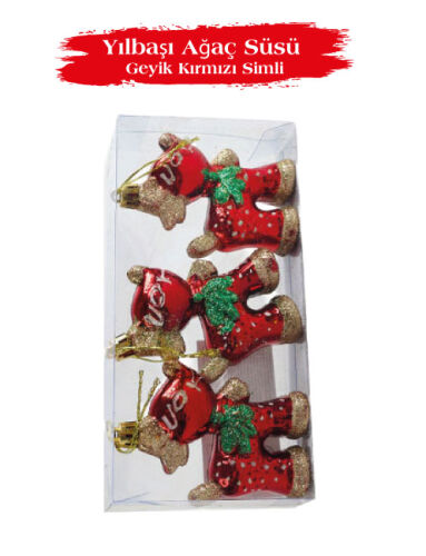 Yılbaşı Ağaç Süsü Geyik Kırmızı Simli 10 Cm 3 Parça - 2
