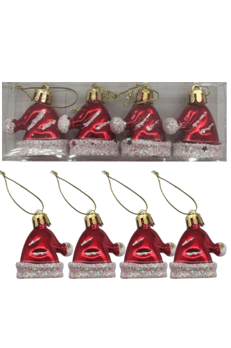 Yılbaşı Ağaç Süsü Şapka Model 5 Cm 4 Parça - 