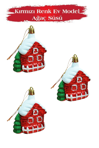 Yılbaşı Ağaç Süsü Yeşilli Ev Model 8 Cm 3 Parça - 1
