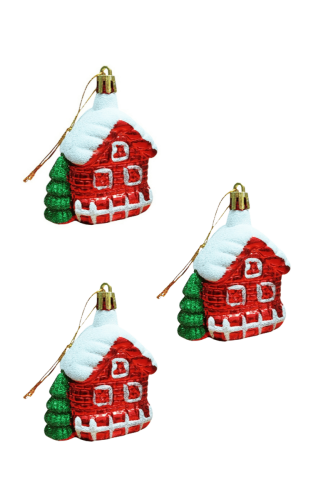 Yılbaşı Ağaç Süsü Yeşilli Ev Model 8 Cm 3 Parça - 2