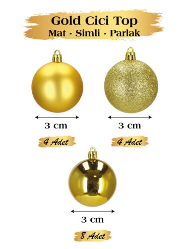 Yılbaşı Top Süs 3 Cm Mat Simli Parlak Gold 16lı - 2