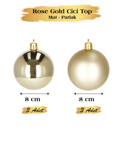 Yılbaşı Top Süs 8 Cm Mat Parlak Rose Gold 6 lı - 2