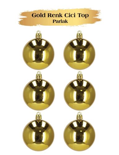 Yılbaşı Top Süs 6 Cm Parlak Altın 6 lı - 