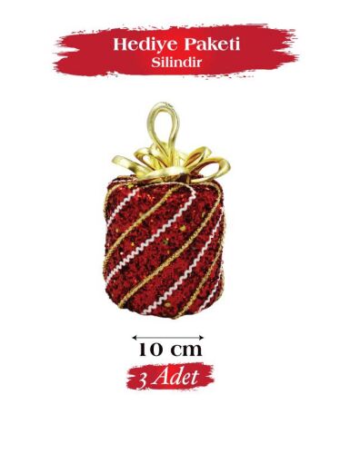 Yılbaşı Top Süs 10 Cm Hediye Paketi Silindir 3 lü - 1