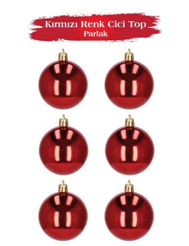 Yılbaşı Top Süs 6 Cm Parlak Kırmızı 6 lı - 