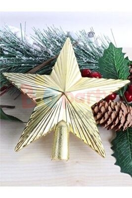 Yılbaşı Tepelik Çam Ağacı Çizgili Yıldız Gold 15 cm - 4
