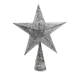 Yılbaşı Tepelik Çam Ağacı 3 Boyutlu Tel Yıldız Gümüş 40 cm - 1