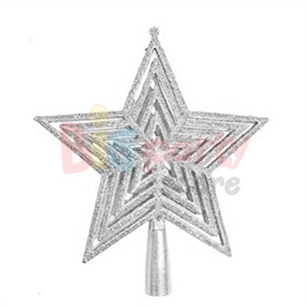 Yılbaşı Tepelik Çam Ağacı İç İçe Yıldız Simli Gümüş 18 cm - 1