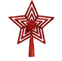 Yılbaşı Tepelik Çam Ağacı İç İçe Yıldız Simli Kırmızı 18 cm - 1