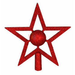 Yılbaşı Tepelik Çam Ağacı Ortası Toplu Yıldız Simli Kırmızı 20 Cm - 1