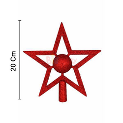 Yılbaşı Tepelik Çam Ağacı Ortası Toplu Yıldız Simli Kırmızı 20 Cm - 2