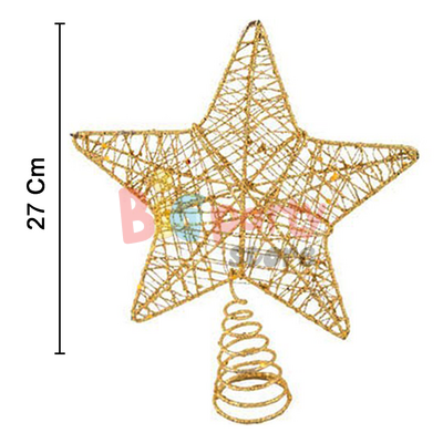 Yılbaşı Tepelik Çam Ağacı Yıldız Simli Yaylı Gold 27 Cm - 2