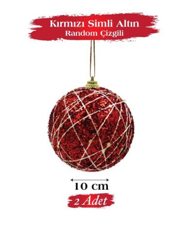Yılbaşı Top Süs 10 Cm Kırmızı Altın Random İpli 2li - 2
