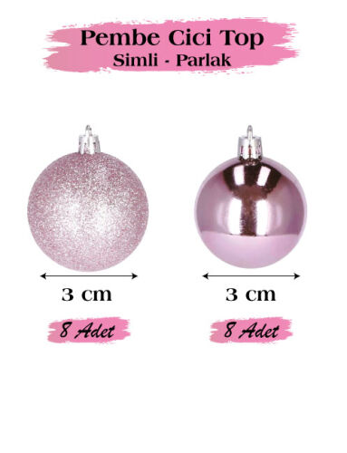 Yılbaşı Top Süs 3 Cm Mat Parlak Pembe 16lı - 2