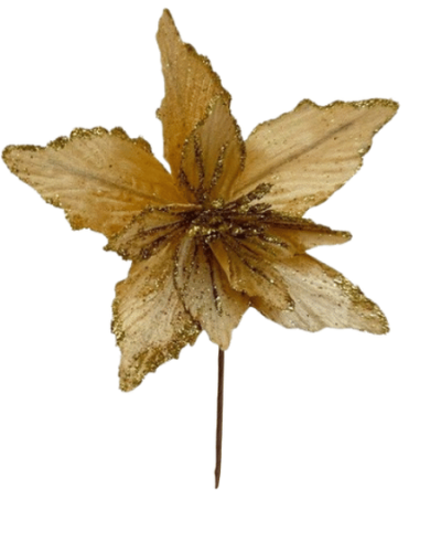 Yılbaşı Çam Dalı Atatürk Çiçeği 9 Yaprak Altın Simli 30 Cm - 