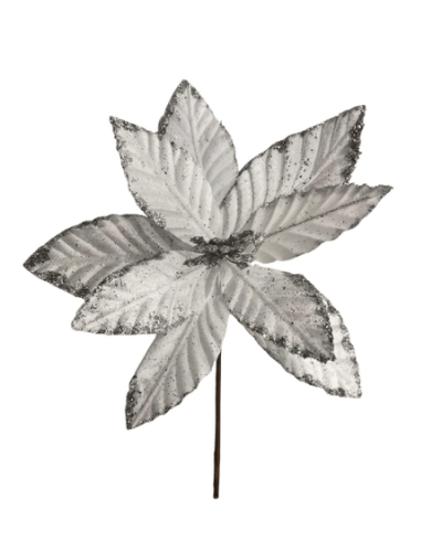 Yılbaşı Çam Dalı Atatürk Çiçeği 9 Yaprak Gümüş Simli 30 Cm - 