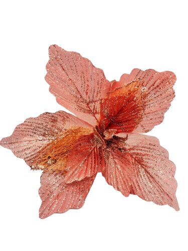 Yılbaşı Çam Dalı Atatürk Çiçeği Rose Gold Simli 35 Cm - 