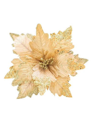 Yılbaşı Çam Dalı Atatürk Çiçeği Altın Simli 35 Cm - 