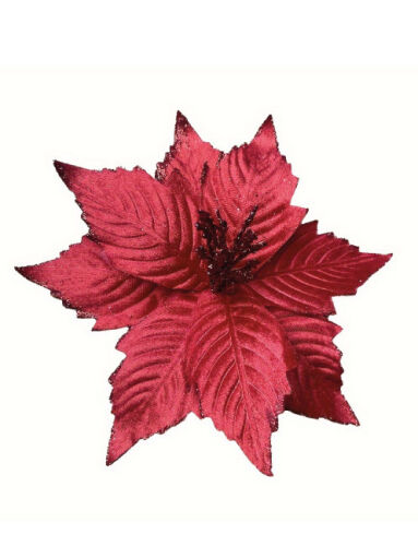 Yılbaşı Çam Dalı Atatürk Çiçeği Kırmızı Simli 30 Cm - 1