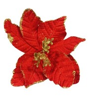 Yılbaşı Çam Dalı Atatürk Çiçeği Kırmızı Simli 8 Yaprak 25 Cm - 1