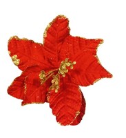 Yılbaşı Çam Dalı Atatürk Çiçeği Kırmızı Simli 8 Yaprak 25 Cm - 2