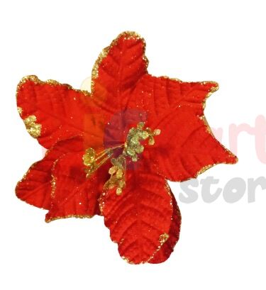 Yılbaşı Çam Dalı Atatürk Çiçeği Kırmızı Simli 8 Yaprak 25 Cm - 2