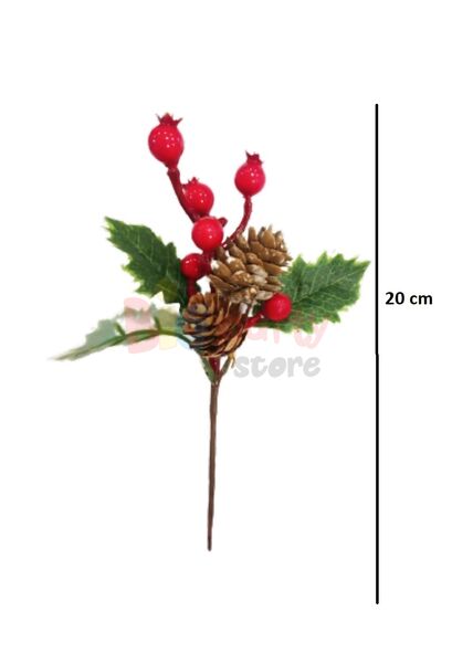 Yılbaşı Çam Dalı Berryli Çift Kozalaklı 20 Cm - 2