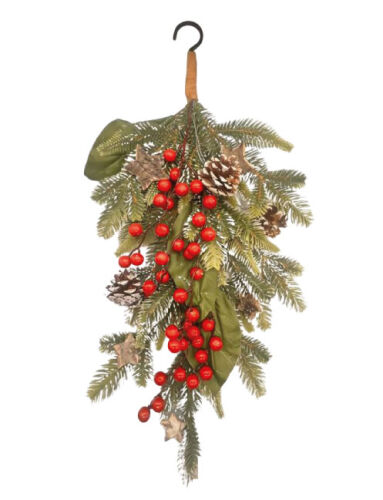 Yılbaşı Çam Dalı Kırmızı Berryli Kancalı 55 Cm - 