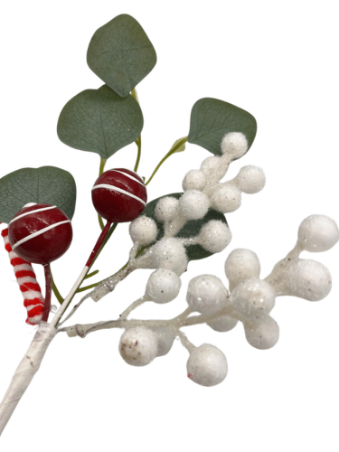 Yılbaşı Çam Dalı Beyaz Berry Sosyete Şekerli Yapraklı Model 30 Cm - 2