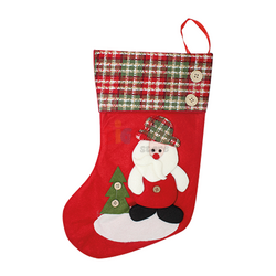 Yılbaşı Çorabı Ekoseli Noel Baba Figürlü Büyük 35 Cm Lüks - 1