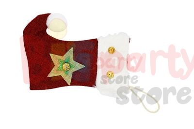 Yılbaşı Çorabı Jüt Kumaş Yıldız Figürlü Ponponlu Küçük - 1