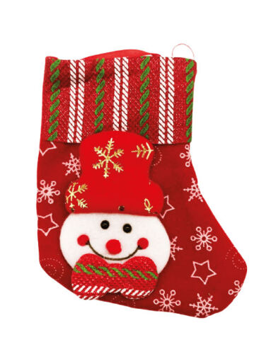 Yılbaşı Çorabı Kadife Kumaş Yeşil Çizgili Kardan Adam Figürlü Küçük - 1